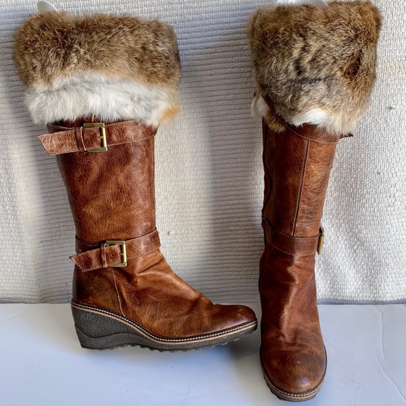 Anthropologie Shoes - HVOFFERS🔜 8 Leather Rabbit Fur Wedge Heel Boots